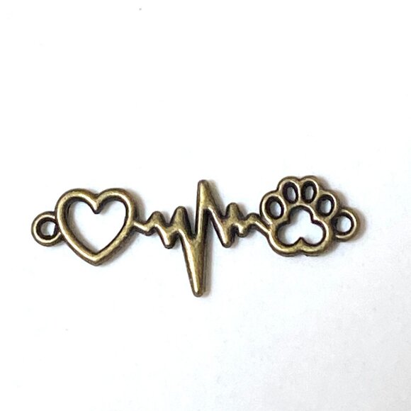 3/10$, Bronze Paw Print Heart Beat Charm for Jewelry Making, DIY Projects - Picture 1 of 4